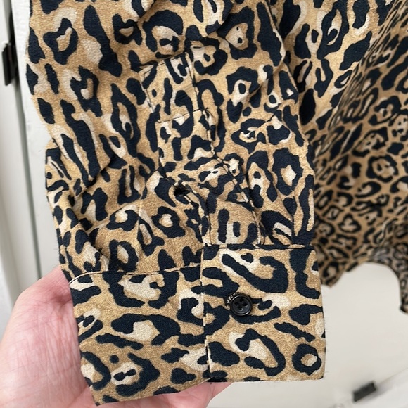 Zara Animal Print Button Down Shirt Blouse Medium - Picture 4 of 8